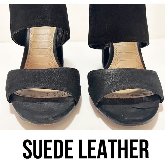 Gianni Bini, Black Leather Suede, Open Toe Blocked Heeled Sandals, SIZE 8.5M - Picture 4 of 11